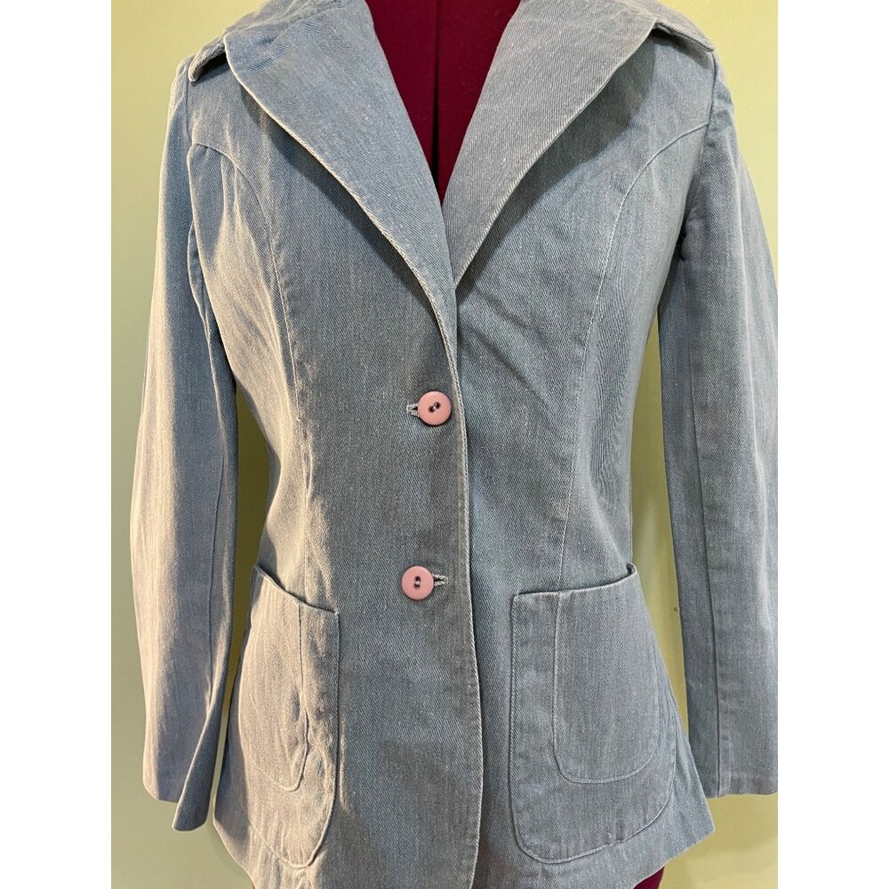 Vintage 1970s Womens Light Blue Denim Blazer Jacket Size S - Picture 15 of 16